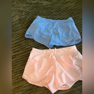 2 pairs Nike Dri-Fit shorts silky stretchy comfy in peach and blue